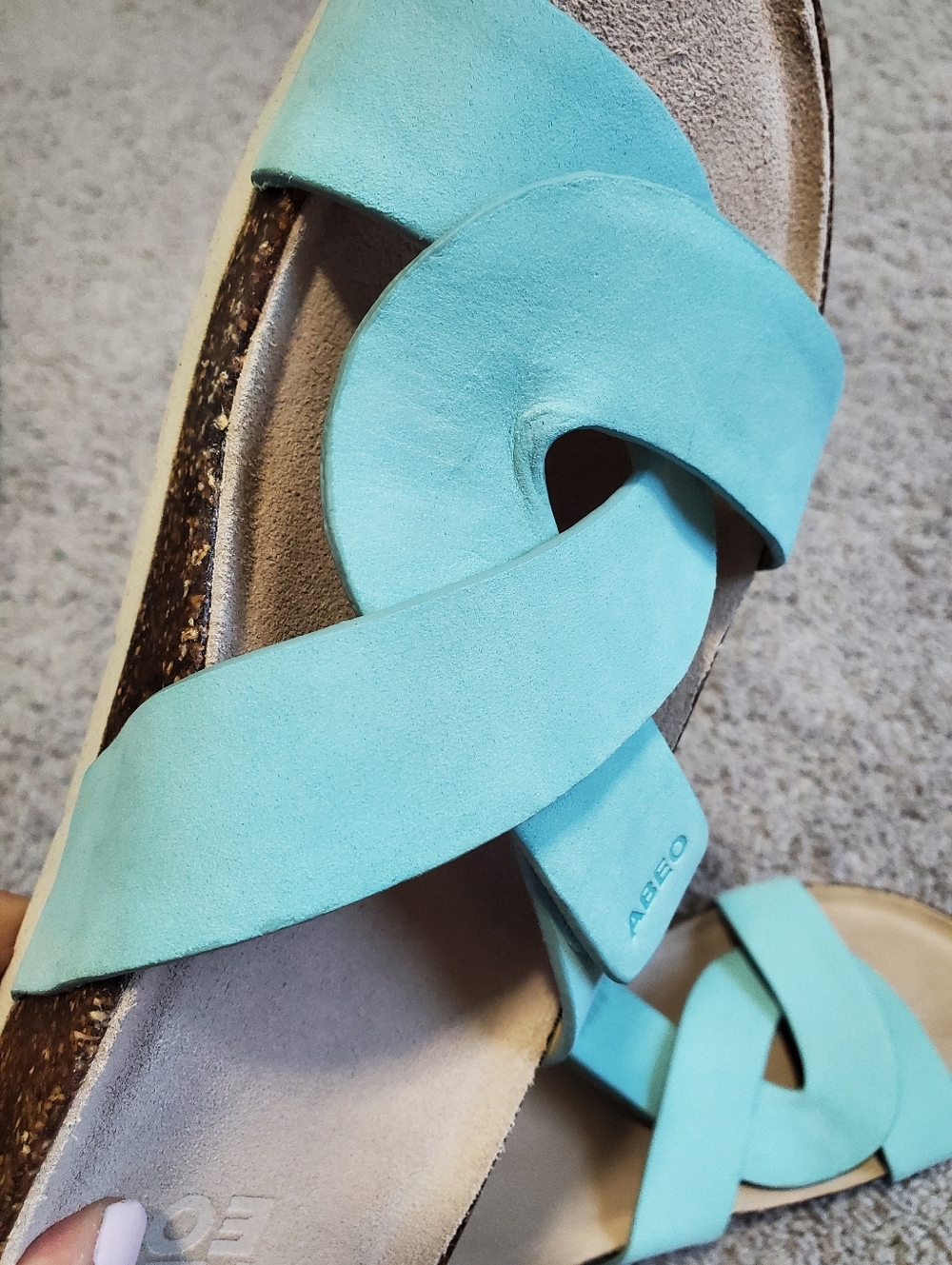 Abeo Light Blue Leather Comfort Slides Size 8 - Picture 6 of 8